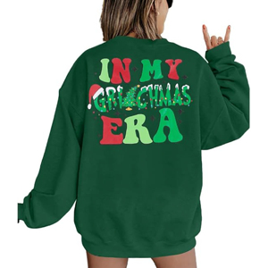 Custom Oversized Vintage <b>Christmas</b> <b>Sweatshirt</b> <b>Women</b> Retro Trendy In My Grinchmas Era Printed Fleece Pullover Hoodie Heavyweight - Product Image 2