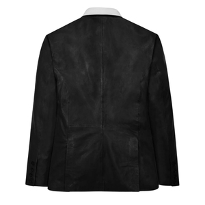 <b>Men's</b> <b>Black</b> Genuine Leather Blazer Peak Lapel Single Breasted Formal <b>Suit</b> <b>Jacket</b> - Product Image 2