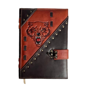 Diario de cuero con relieve de lobo hecho a mano, cuaderno A5 recargable, diario de cuero genuino rústico, papel de máquina, regalo para hombre - Product Image 1
