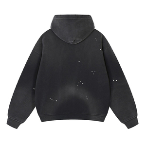 Sudadera con Capucha de Alta Calidad, Estilo Retro, Lavado Vintage con Efecto de Copo de Nieve, Borde Deshilachado, Color Sólido, Forro Polar - Product Image 2