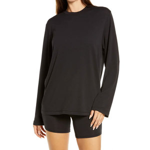 T-shirt décontracté pour femme en coton épais à manches longues et col rond, coupe ample, respirant, qualité supérieure, OEM - Product Image 4