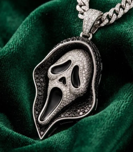 Colgante de Moissanita Blanca y Negra con Diseño de Máscara en Tono Plateado, Collar Inspirado en Evil Dead, Regalo de Joyería - Product Image 4