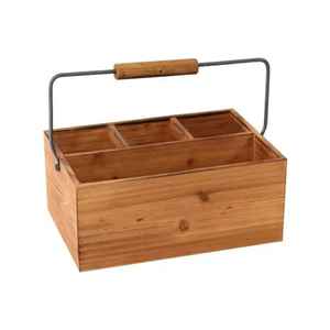 Organisateur de couverts en bois et métal, style rustique, multi-compartiments, support à couverts, rangement pour ustensiles de cuisine avec poignée - Product Image 2