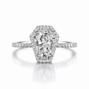 Bague de fiançailles demi-éternité avec halo de diamants de laboratoire taille cercueil et taille rond, certifiée IGI, couleur DEF, clarté VS VVS, en or massif 10K 14K 18K - Product Image 4