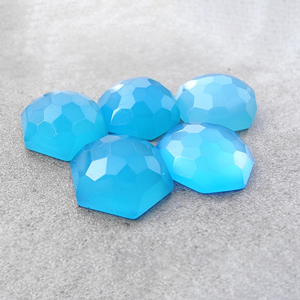 พลอยแคลซิโดนีสีน้ำเงินธรรมชาติ รูปทรงรังผึ้งหกเหลี่ยม แบบแบนด้านหลัง ปรับขนาดได้ - Product Image 3