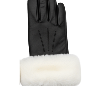 Black <b>Leather</b> Gloves White Faux Fur Trim <b>Cuff</b> Eco-Friendly Thermal Touchscreen Design Durable Anti-Pilling <b>Wrist</b>-Length for - Product Image 3