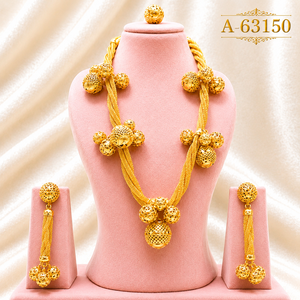 Flower Pattern 24K Gold Plated Brass Zircon Jewelry <b>Set</b> Necklace Earrings Women's Bridal Trendy Style A-63157 - Product Image 5