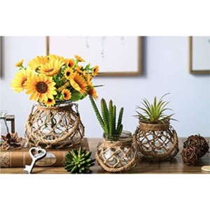 Vase en jute vintage style campagnard, lanterne rustique en corde tressée, pot suspendu pour plantes, centre de table, décoration de table, vases à fleurs en rotin - Product Image 4
