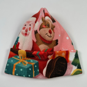Bonnet de Noël en tricot à revers imprimé numériquement, motif Père Noël et rennes de dessin animé, mignon, cadeau d'hiver - Product Image 5