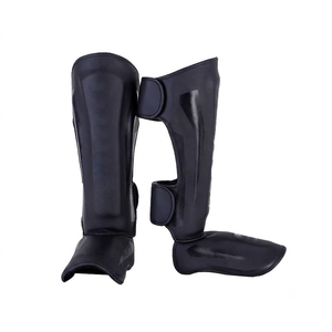 Protège-tibias en PU rouge avec fermeture auto-agrippante élastique, équipement de protection pour la boxe, unisexe pour adultes, légers, couleur unie - Product Image 4