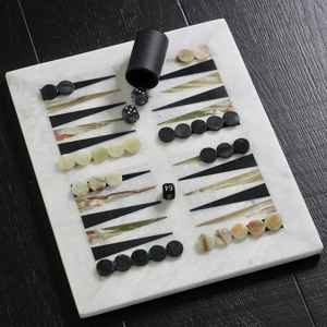 Jeu de backgammon de luxe en onyx marbré, plateau en pierre fait main, cadeau haut de gamme pour la décoration intérieure et les voyages - Product Image 1