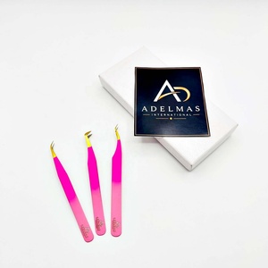 Lot de 3 pinces professionnelles bicolores en acier inoxydable pour extensions de cils, type L, type boot, courbées, volume, OEM, ODM, logo personnalisé, marque privée - Product Image 3