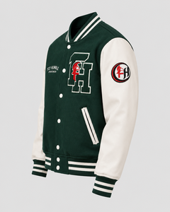 Fly Humble <b>Men's</b> Varsity <b>Jacket</b> Green <b>White</b> Embroidered Letter Patch Style Winter Waterproof Breathable Streetwear Best Selling - Product Image 3