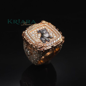 Anillo de Diamantes de Plata 925 con Oro Rosa para Hombre, Corte Brillante Redondo, Diamantes Cultivados en Laboratorio, Estilo Hiphop, Uso Diario - Product Image 2
