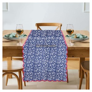 Indian High Quality Bohemian Block Print Thicken Cotton Fabric Hand Embroidery Edge <b>Wedding</b> Restaurant <b>Table</b> <b>Runner</b> Home - Product Image 3