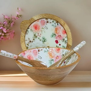 Handmade Lightweight Minimalist Wooden Enamel Bowl Set Eco-Friendly Food Serving <b>Utensils</b> for Parties from India - Product Image 1