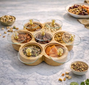 Handcrafted Wooden Spice <b>Box</b> <b>Masala</b> Dabba Acrylic Lid with 7 Round Compartments & Spoon Pine Wood Dry Fruit <b>Box</b> Set - Product Image 2