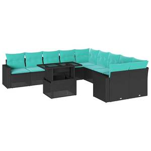 Conjunto de Sofás de Jardín de Ratán Sintético Negro con Cojines, Más de 10 Plazas, Muebles de Exterior de Diseño Contemporáneo - Product Image 2