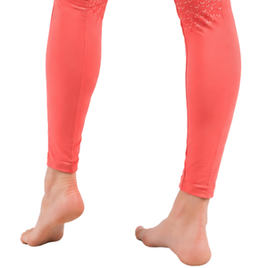 Pantalon d'équitation femme rouge corail personnalisé, taille haute, legging de compression avec grip intégral en silicone, culotte d'équitation pour l'entraînement - Product Image 3