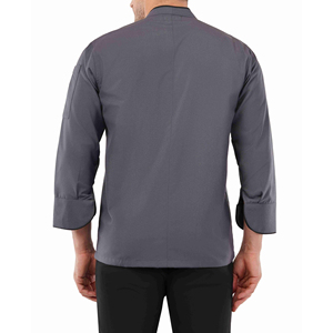 Veste de chef à manches longues blanche 100% coton avec col rayé contrasté en tissu tricoté en coton pour hommes du personnel de cuisine de restaurant - Product Image 2