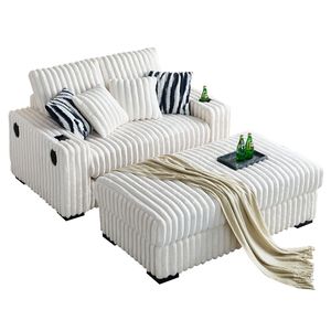 61.42 pollici Beige bracciolo quadrato Loveseat ottomana 2 pz cuscini posteriori 4 pz lancio cuscini portabicchieri Bluetooth Set da salotto - Product Image 2