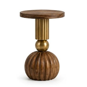 Indian Direct Supplier Stylish <b>Round</b> Wooden <b>Side</b> <b>Table</b> with Brass Accents Contemporary Design for Living Room Home Furniture - Product Image 2