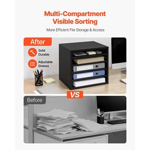 5 Compartment Wooden <b>Mailbox</b> Sorter MDF Adjustable Office Organizer with Countertop Drawer for Literature Storage - Product Image 2