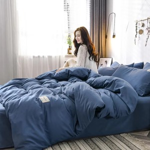 Parure de lit en coton lavé rose, housse de couette et taies d'oreiller unies, style moderne pour la maison - Product Image 4