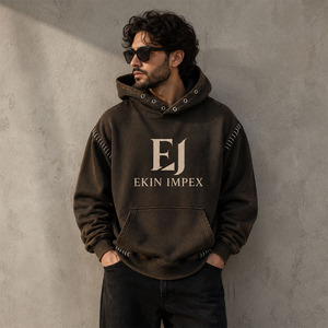 Sudadera con capucha vintage para hombre, lavado ácido, estilo urbano personalizado, de algodón oversize, con estampado de calavera y alas de hip hop, corte holgado para otoño - Product Image 3
