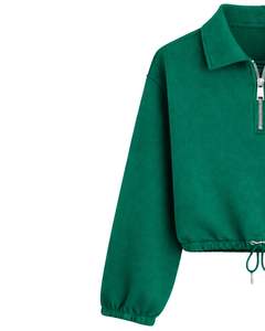 Sudadera Corta Personalizada Verde Esmeralda para Mujer con Cierre de Cremallera, Estilo Casual, con Cordón Ajustable en el Bajo, de Felpa Suave, Algodón y Poliéster - Product Image 2