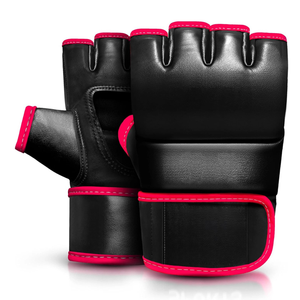 ถุงมือ MMA หนัง PU แบบครึ่งนิ้ว สีดำ พร้อมตะเข็บสีชมพู ปิดด้วยเวลโคร สำหรับฝึกศิลปะการต่อสู้ - Product Image 2