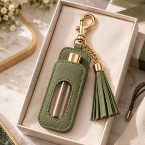Porte-clés brillant pour gloss à lèvres avec fenêtre transparente, breloque de sac en cuir PU personnalisée avec pompon - Product Image 2