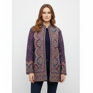 Abrigo Casual Corto con Cuello Mandarín y Estampado Paisley Bohemio, de Manga Larga, para Mujer, Tejido de Poliéster para Invierno - Product Image 2