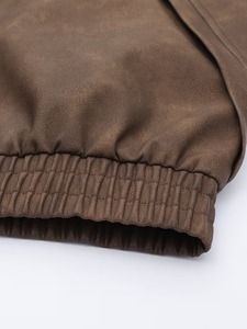 Blouson en cuir PU marron vieilli unisexe coupe ample col montant style motard personnalisé B2B streetwear coupe-vent vente en gros - Product Image 4