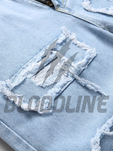 กางเกงยีนส์ขาดสีฟ้าอ่อนสำหรับผู้ชาย แบรนด์ BLOODLINE เอวกลาง ทรงเข้ารูป ผ้าฝ้ายสโตนวอช สไตล์ลำลองสำหรับฤดูใบไม้ผลิ - Product Image 6