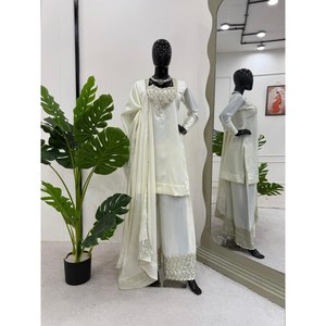 ชุดออกแบบบนล่างและ dupatta ขนาด XL โดยมีด้ายและลำดับการทำงาน - Product Image 2