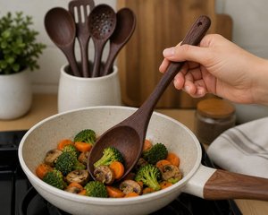 Juego de Utensilios de Cocina de Madera de Acacia y Teca, Resistentes al Calor, Ecológicos, Antiadherentes, Aptos para Lavavajillas y Horno, Solo Lavar a Mano - Product Image 4