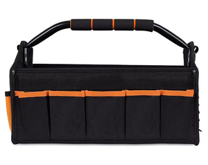 Sac de transport pour électricien robuste, noir avec poches orange, poignée en acier, matériau en polyester renforcé, Oxford - Product Image 6