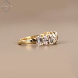Bague d'éternité en or jaune avec diamants taille poire émeraude, pour mariage, anniversaire, cadeau pour femme, fournisseur de bijoux - Product Image 2