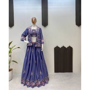 LG Designer Ensemble de vêtements de fête taille unique violet pour femmes Koti-Lehenga Choli et Dupatta - Product Image 4