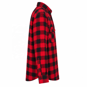 Camisa de Franela a Cuadros Roja y Negra para Hombre, Manga Larga, con Botones, 100% Algodón, Antiarrugas, 140g, para Otoño - Product Image 4