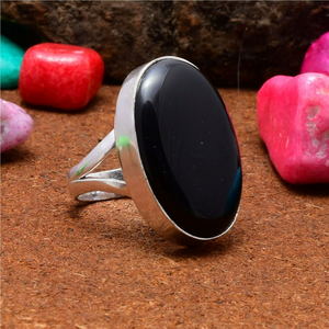 Bague ovale en onyx noir naturel de grande taille, argent sterling 925, pierre précieuse, cadeau d'anniversaire de mariage pour elle - Product Image 1