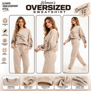 Sweat-shirt imprimé oversize pour femme, col rond, coupe courte, en molleton bouclette, vêtement d'hiver pour femme, coupe ample - Product Image 4