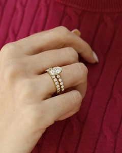 2.70 Carat Oval Lab Created Diamond <b>Ring</b> Set 14K Yellow Gold 4 Prong Engagement <b>Ring</b> with 2.2 MM <b>Stacking</b> Wedding Band - Product Image 6