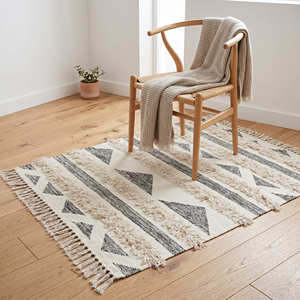 Tapis d'intérieur en coton tissé à la main style bohème avec motif rayé texturé pour salon, chambre et décoration de maison de style farmhouse - Product Image 2