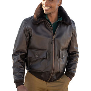 Men's <b>Leather</b> Bomber <b>Jacket</b> Fur Collar Embroidered Patches Zipper Closure <b>Winter</b> Moto Style PU <b>Leather</b> Polyester Wadding - Product Image 6