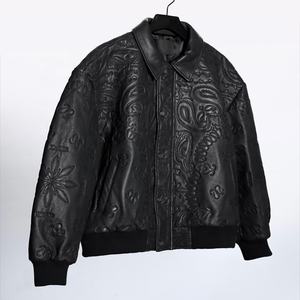 Blousons en cuir véritable pour hommes grande taille avec broderie et gaufrage personnalisés, style universitaire Letterman, fermeture éclair, en cuir PU de haute qualité - Product Image 2