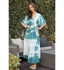 Váy Mùa Hè 2022 Đồ Đi Biển Nữ Vải Cotton Nhuộm Cà Vạt Áo Kaftan Boho Áo Choàng Đi Biển Dài Gợi Cảm