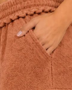 Peach Brown Women <b>Drawstring</b> Cotton Terry Shorts Elastic Waist Casual Summer Lounge Wear Soft Pocket Mini Shorts Custom Fashion - Product Image 5