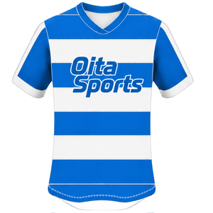 Conjunto de Uniforme de Rugby de Manga Corta Azul Brillante y Blanco, Jersey de Rugby a Rayas con Cuello Redondo, Pantalones Cortos con Cordón, Ropa Deportiva para Entrenamiento - Product Image 3